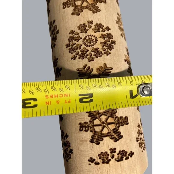 Engraved Cookie Rolling Pin Snowflake Pattern Handmade Wooden Rolling Pin - Picture 6 of 8